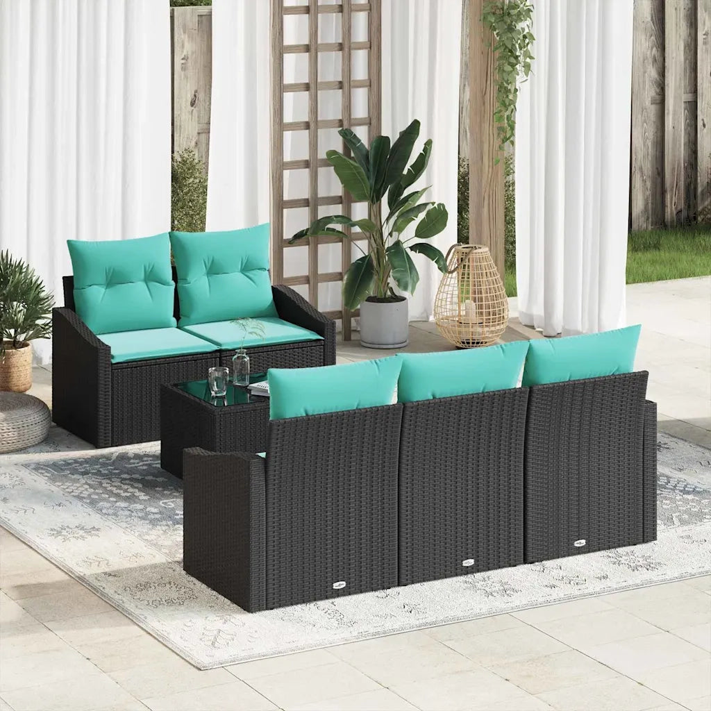 Set di divani con cuscino 6 pcs Nero e Turchese polyrattan