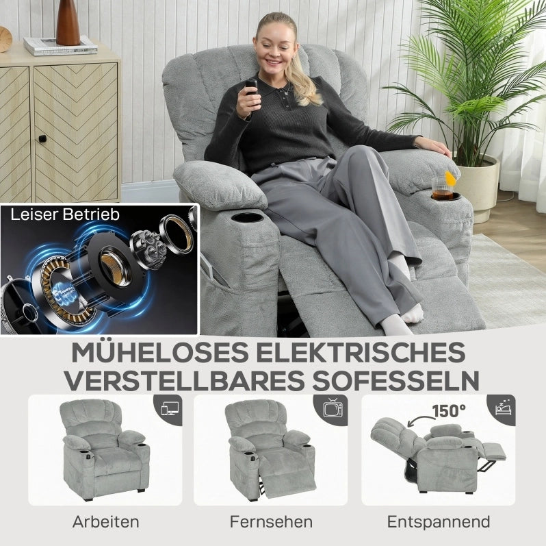 Poltrona relax elettrica grigia con USB e 2 memorie