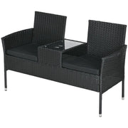 DIVANETTO PER ESTERNI 2 POSTI CON TAVOLINO DA CAFFÈ IN ACCIAIO E RATTAN PE 137X59X82 CM NERO