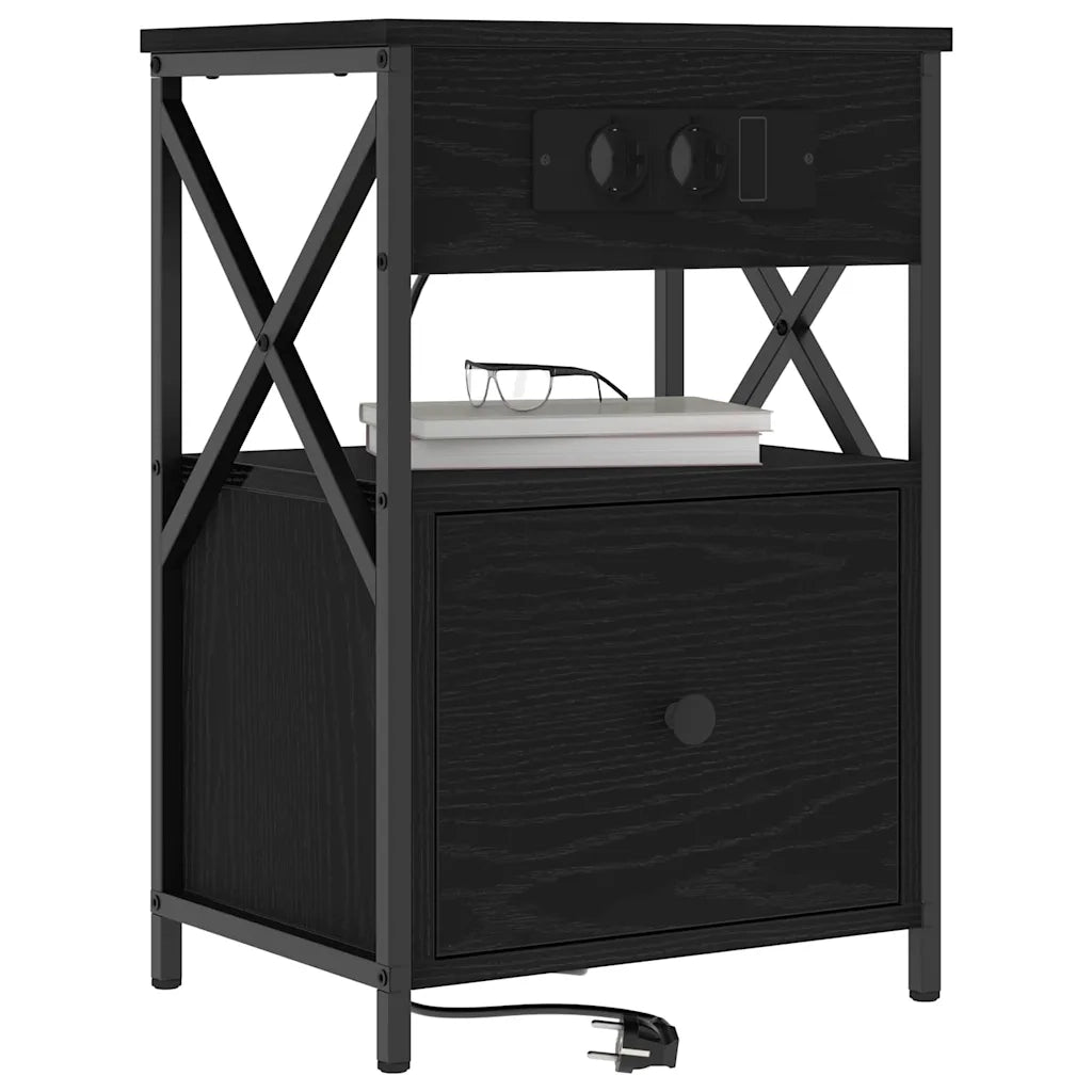 Comodino | Armadio da Notte | Mobiletto da notte Rovere Nero 40 x 31 x 60 cm Legno multistrato