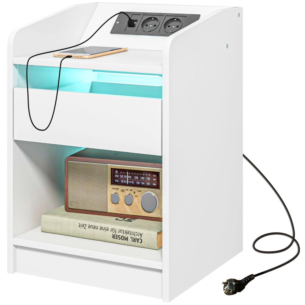 Comodino con LED e USB ¨C zephmum ¨C Bianco 40x40x58 cm