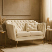 Diskit, Divano Fisso 2 Posti Effetto Velluto Trapuntato, 130x83x91h cm Bianco Crema