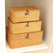 Set di contenitori in rattan con coperchio - Set da 3 pezzi
