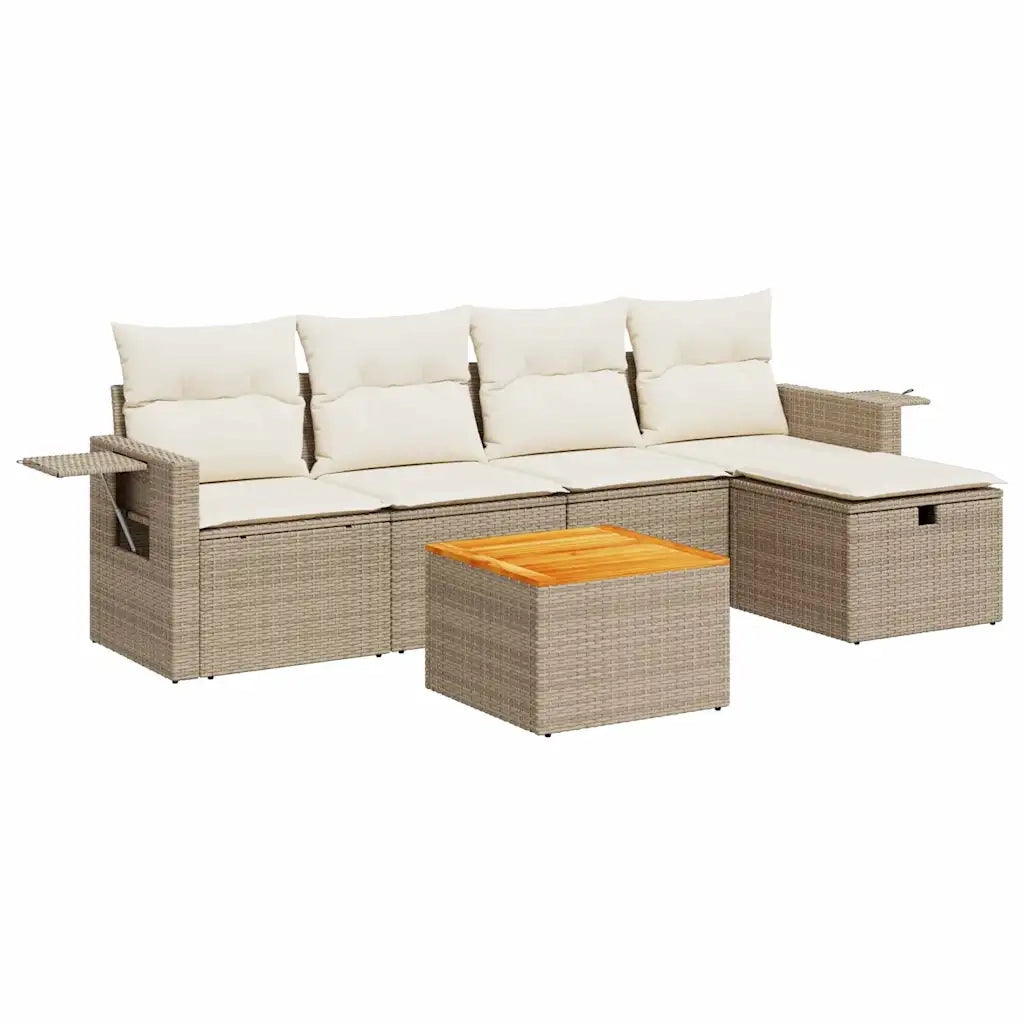 vidaXL Set Divano da Giardino 6 pz con Cuscini Beige in Polyrattan
