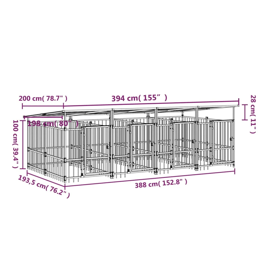 Cuccia gabbia per animali da esterno pac con tetto per cani in acciaio 7,51 m² nero 02_0041770