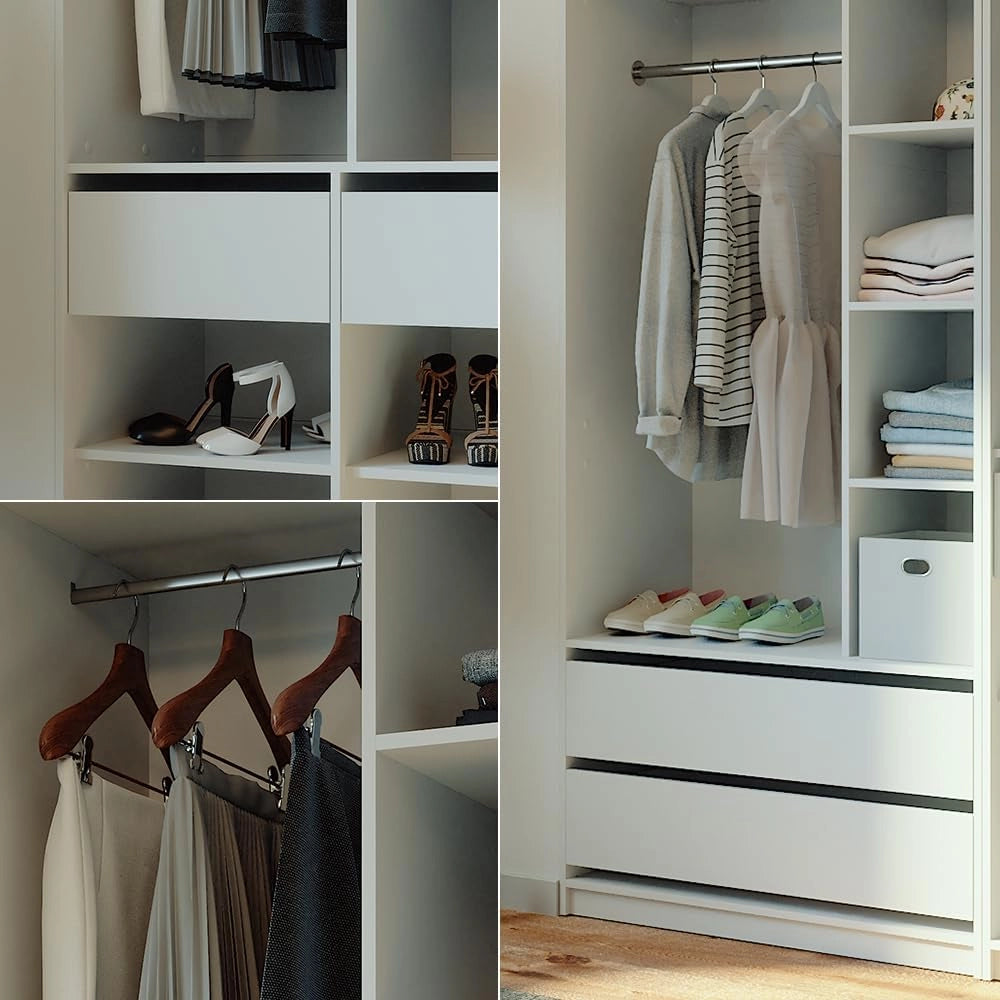 Armadio Elmo, Bianco, 200 x 200 cm Set di 2, per una conservazione flessibile di diversi capi di abbigliamento