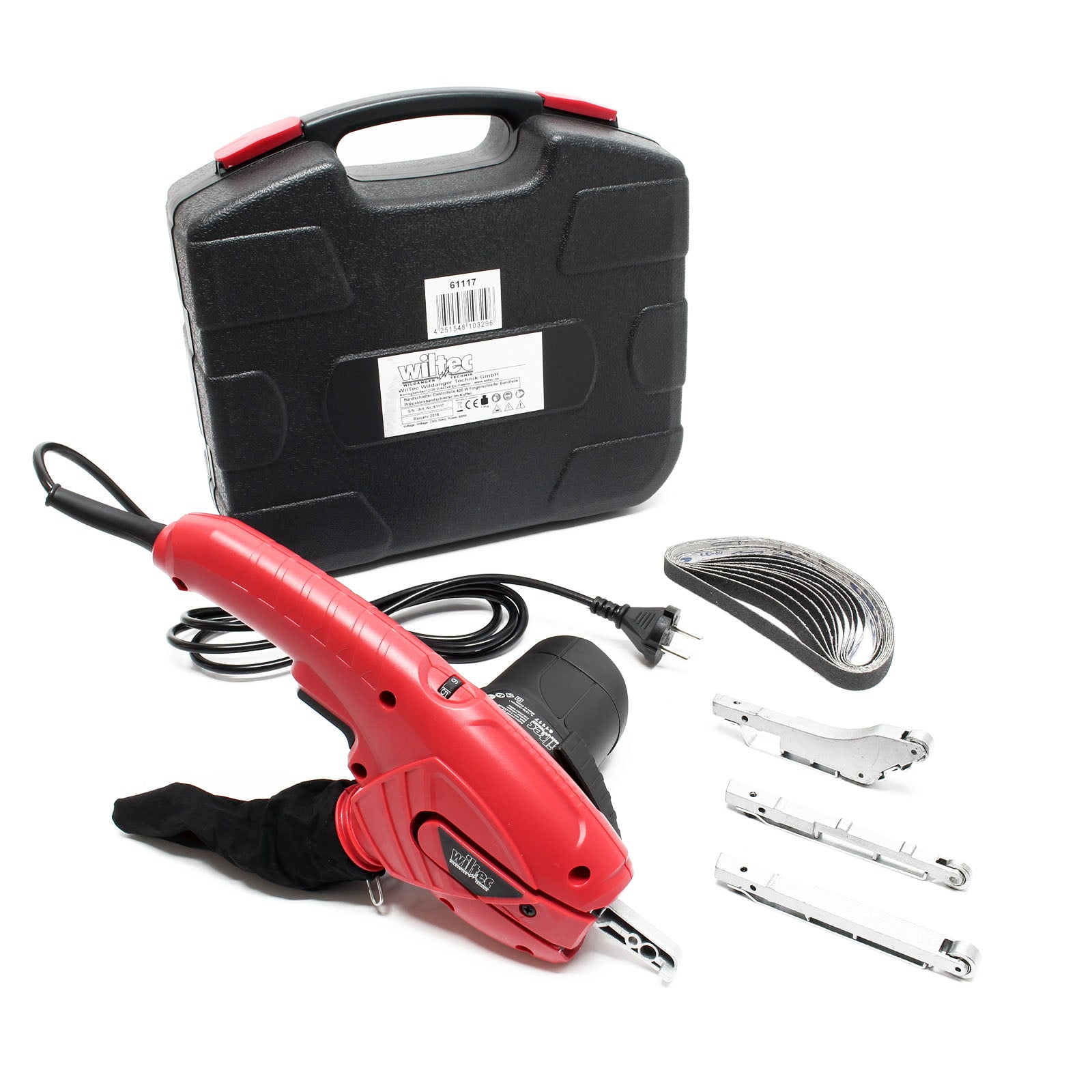 Levigatrice a nastro 400W con tre bracci di smerigliatura intercambiabili e 10 nastri abrasivi