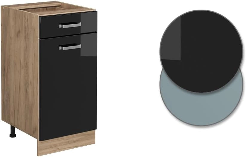Mobiletto base per cucina R-Line, Nero lucido, 40 cm senza piano di lavoro, per la libera combinazione all'interno di sistemi cucina modulari