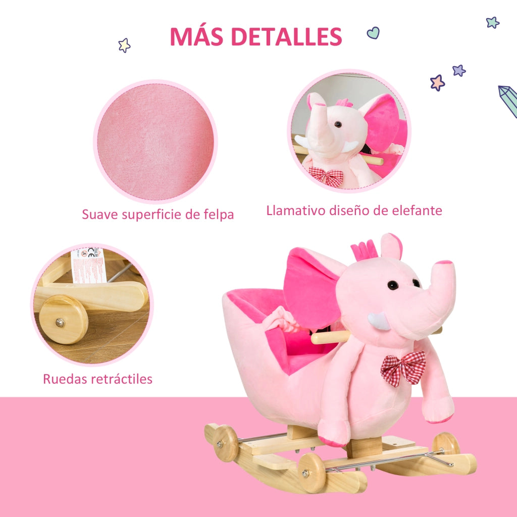 Cavallo a Dondolo con Ruote Elefante ¨C zephmum ¨C Rosa 60x35x45 cm
