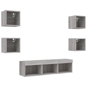Mobile TV multimediale scaffale TV credenza mobile TV sala da pranzo soggiorno camera da letto con illuminazione a LED 7 pezzi legno ingegnerizzato Sonoma grigio 02_0029471
