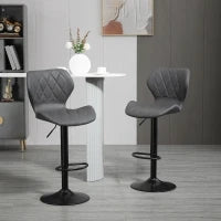 Set di 2 Sgabelli da Bar Alti in Finta Pelle con Altezza Regolabile, Sgabelli Cucina Girevoli con Schienale e Poggiapiedi, 46.5x49.5x92-113cm Grigio