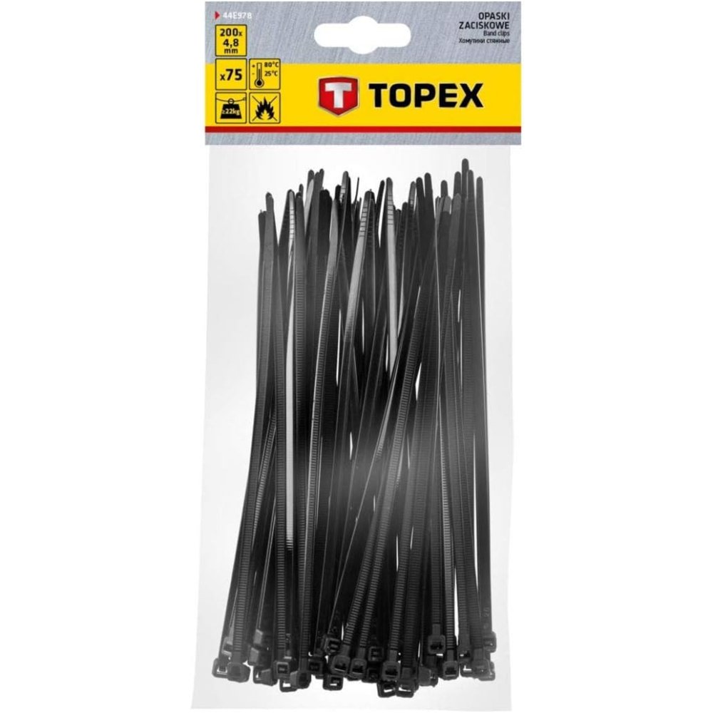 Topex 44e978 fascette per cavi 4 4,8mmx200mm, nero, 75 pezzi ds