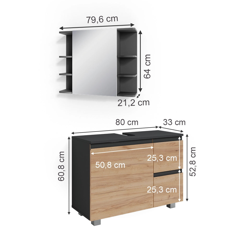 Vicco Set mobili bagno Grigio 2 parti