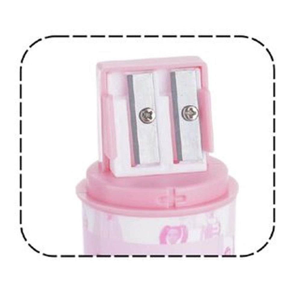 Trade Shop - Temperamatite Rotondo A 2 Fori Barbie Con Serbatoio Per Scuola Casa Bambine 961174 -