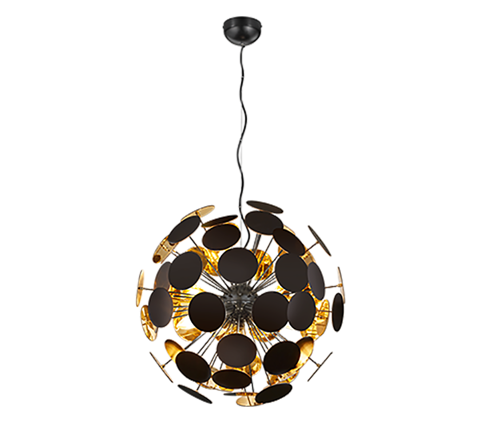 Lampada a sospensione sfera tondi, metallo, nero opaco e oro, D 54 cm, Discalgo
