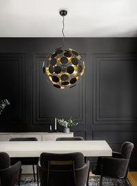 Lampada a sospensione sfera tondi, metallo, nero opaco e oro, D 54 cm, Discalgo