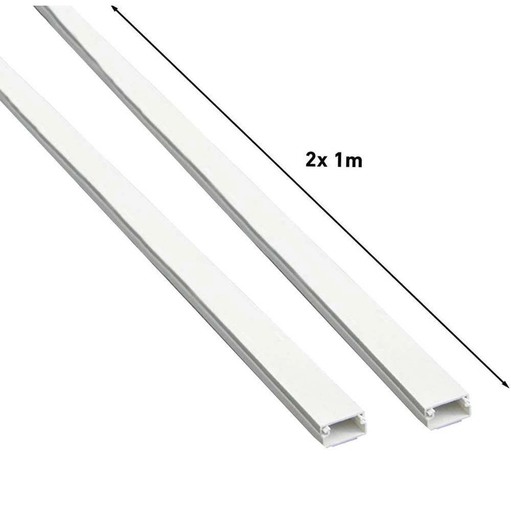 Trade Shop - Set 2 Canalina Elettrica Passacavi Adesiva Da 1mt In Plastica Bianco 20 X 10 Mm -