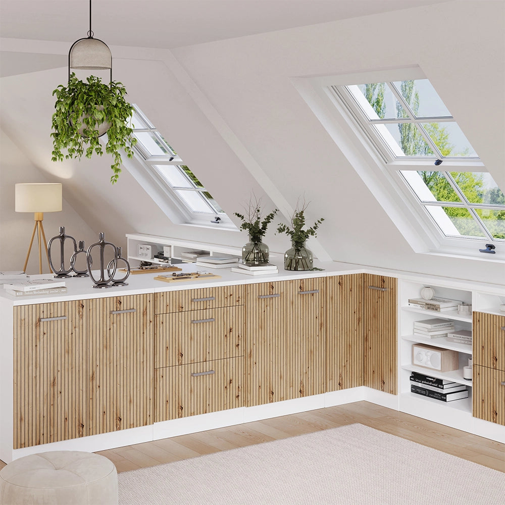 Mobile per mansarda Rion Rovere artigianale/Bianco 60 x 83.8 cm senza inclinazione con 3 cassetti Vicco