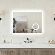 Specchio bagno Rettangolare 80x60cm Led Con 3 Luci + 3X Lente d'ingrandimento + Antiappannamento