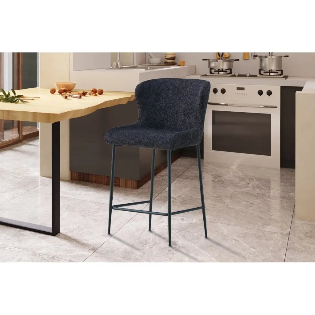Sedia da bancone LISE - Tessuto bouclé grigio scuro - Piedi in metallo nero - Stile design/industriale