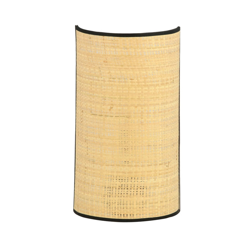 Lampada da parete Aston con paralume in rattan e struttura in acciaio