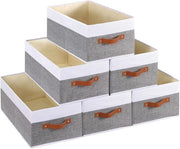 Set di 6 contenitori di stoccaggio in tessuto pieghevoli con maniglie - Contenitori di stoccaggio in tessuto pieghevoli da 33×23×14 cm (bianco e grigio)