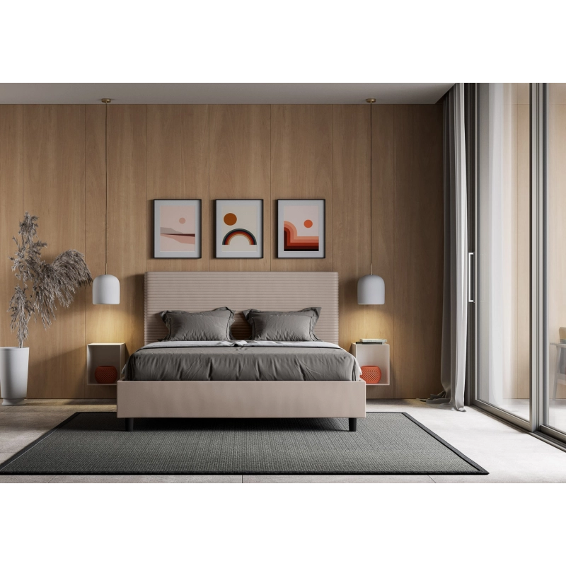 Letto imbottito Matrimoniale 160x190 cm Focus - Similpelle,Tortora,Con rete