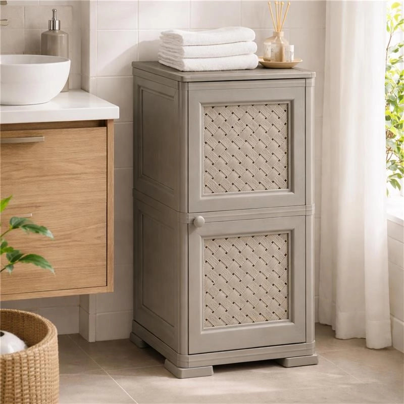 MOBILE 2 MODULI TALPA 40X43X85,5 CM CON ANTE TRAFORATE – CONTENITORE VERTICALE ORGANIZZAZIONE CASA PER INGRESSO E ZONA GIORNO