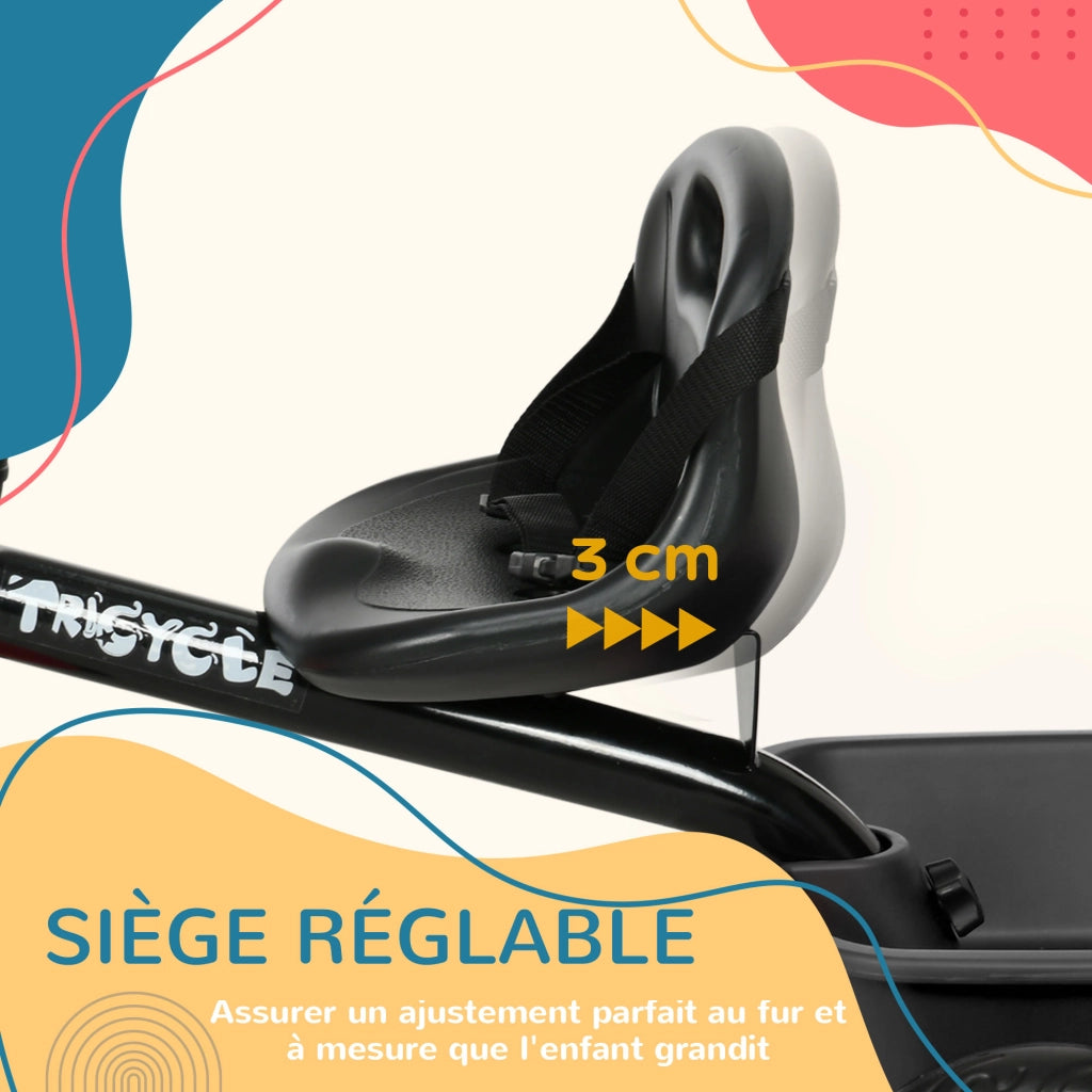 Triciclo per Bambini Regolabile con Cestini e Cintura di Sicurezza ¨C Zephmum ¨C 2-5 Anni Nero