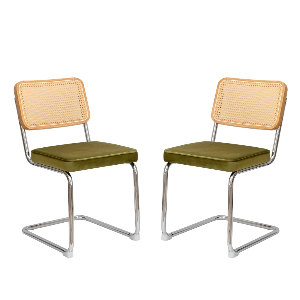 Sedie da Pranzo Set 2 Pezzi in Velluto e Rattan ¨C Xylo ¨C Gambe in Metallo, Design Moderno