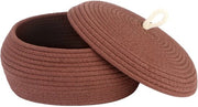 Organizzatore rotondo di stoffa in cotone con coperchio - Multifunzionale per snack, asciugamani e altro - Ideale per la casa, 13 x 5,5 pollici (grande, piatto, marrone)