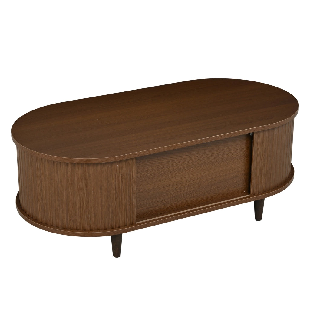 Tavolino, ante scorrevoli, 2 cassetti, in MDF, gambe in legno, 100 x 50 x 36 cm, color noce
