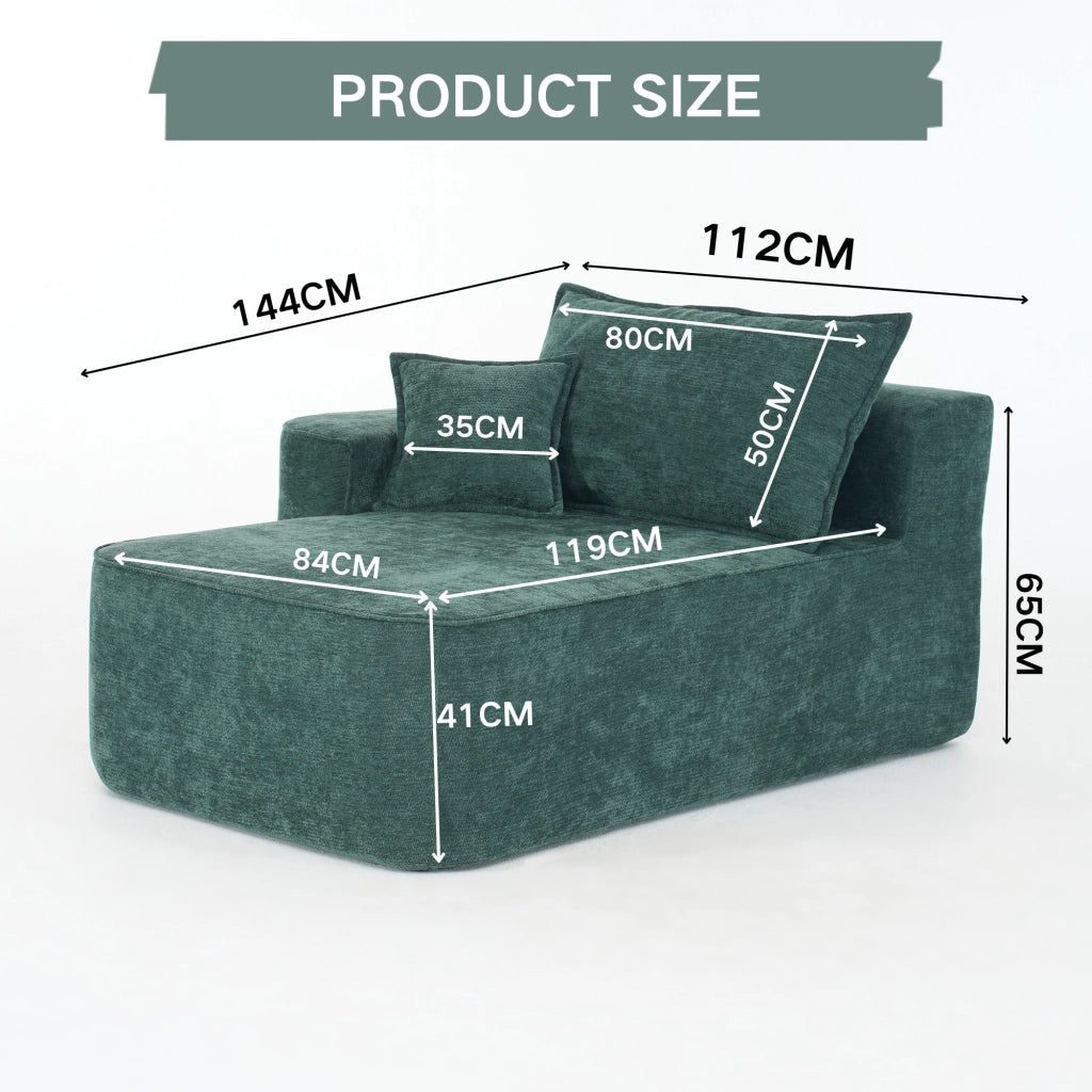 Chaise Longue Relax con Cuscino e Tasche Laterali; Comfort Morbido; Senza Montaggio; in Ciniglia Verde