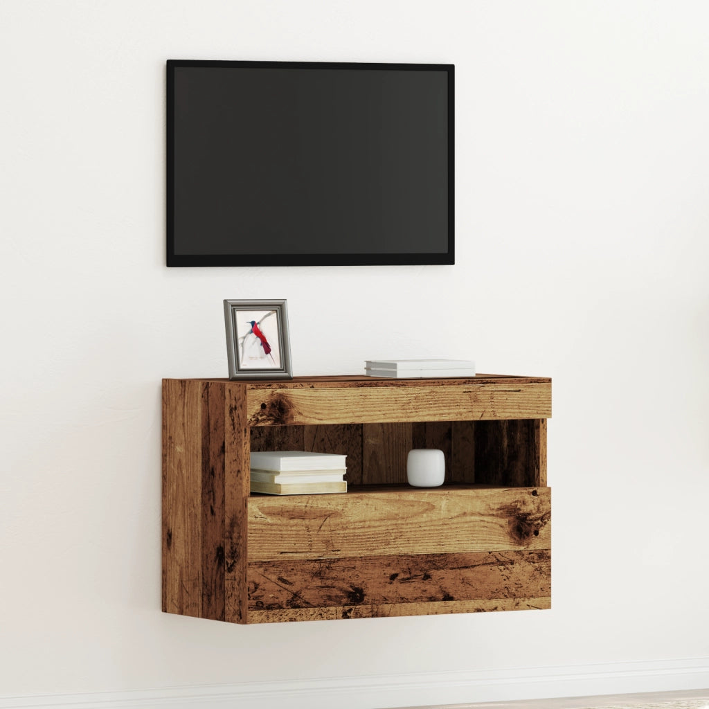 Mobile TV  con luci LED in legno vecchio 60x30x40 cm