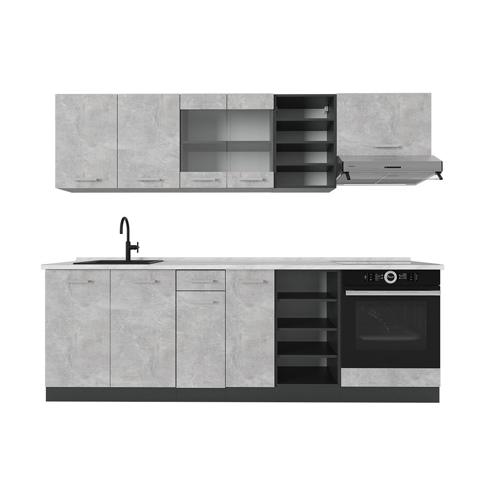 Cucina componibile R-Line Calcestruzzo/Antracite 240 cm, PL Marmo Vicco