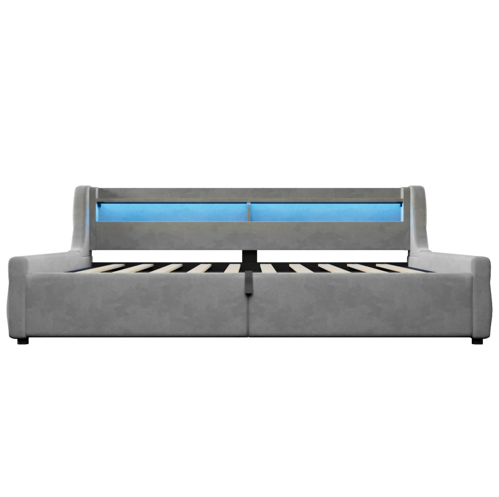 Letto imbottito ULEVR 90x200 cm con contenitore e testiera LED multicolore, grigio
