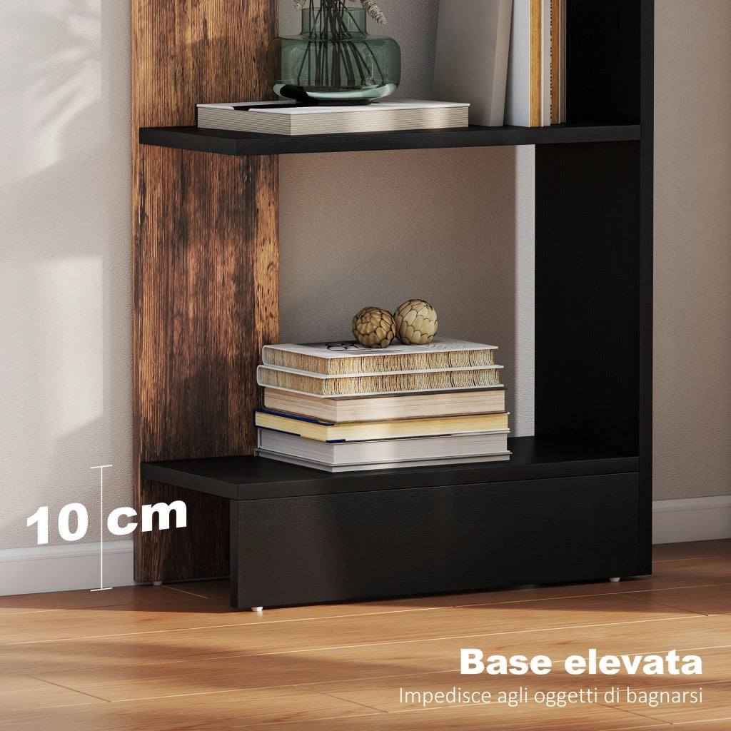 Libreria Moderna Salvaspazio a 5 Ripiani in Legno 45x21x170 cm, Marrone e Nero
