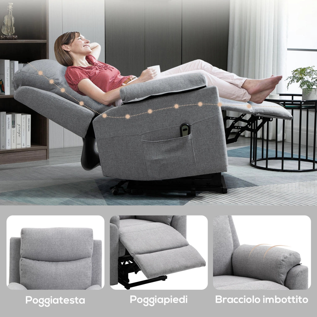Poltrona Relax Alzapersona Elettrica Reclinabile ¨C Xylo ¨C Tessuto Grigio Chiaro con Poggiapiedi
