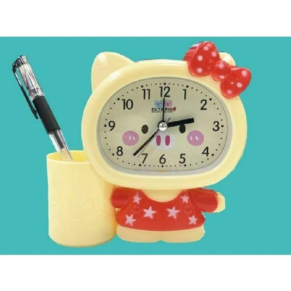 Trade Shop - Orologio Analogico Sveglia A Forma Di Gattino Da Tavolo Con Portapenne Tx-9126 -