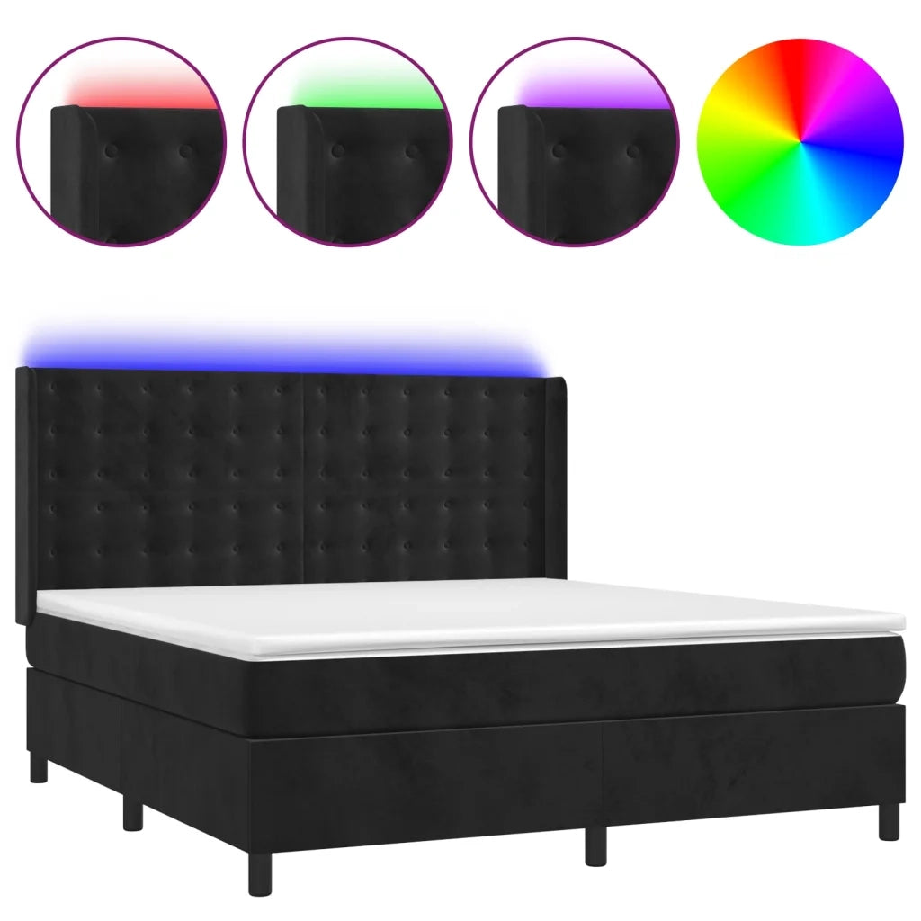 Letto a Molle con Materasso e LED Nero 160x200 cm in Vellutocod mxl 75488
