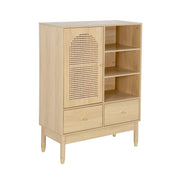 Credenza decorativa in legno e canna 1 anta 75cm, marrone naturale