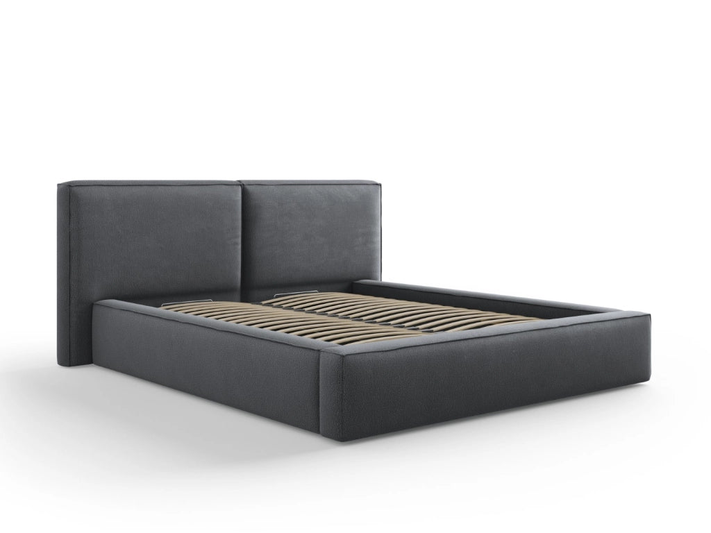 Cosmopolitan Design - Letto a cassettone con testiera doppia "Arendal" 160x200cm in tessuto strutturato grigio scuro 