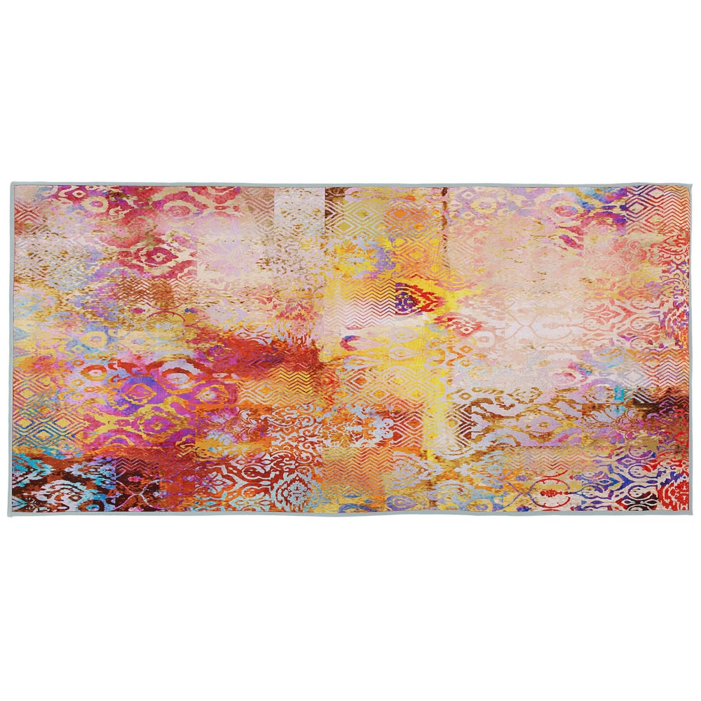 Tappeto tappetino Moquette Tessuto in poliestere Multicolore Motivo astratto Fondo rivestito in gomma 80 x 150 cm