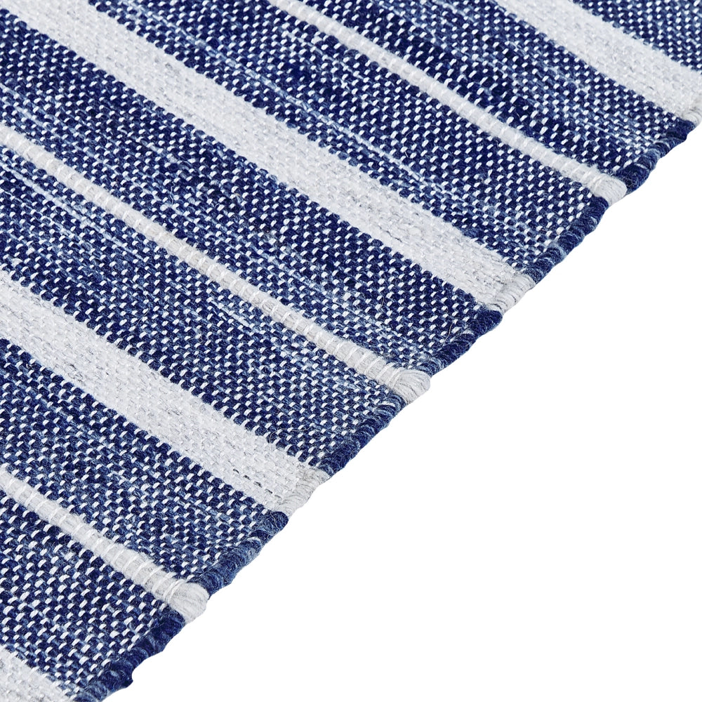 Tappeto blu 80 x 150 cm per soggiorno e camera da letto con frange a righe
