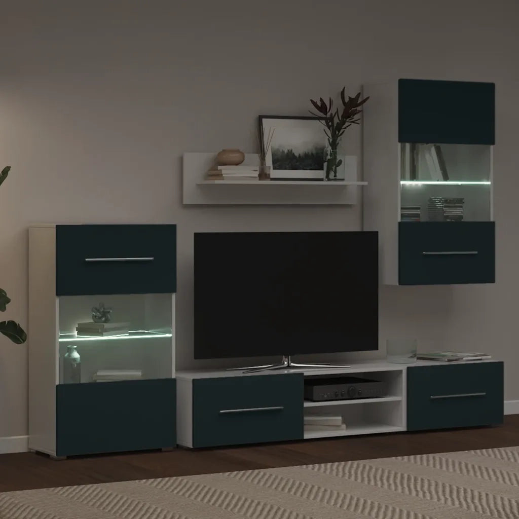 Unità TV 5 pz con Illuminazione a LED Indaco Opaco Truciolato 3324235