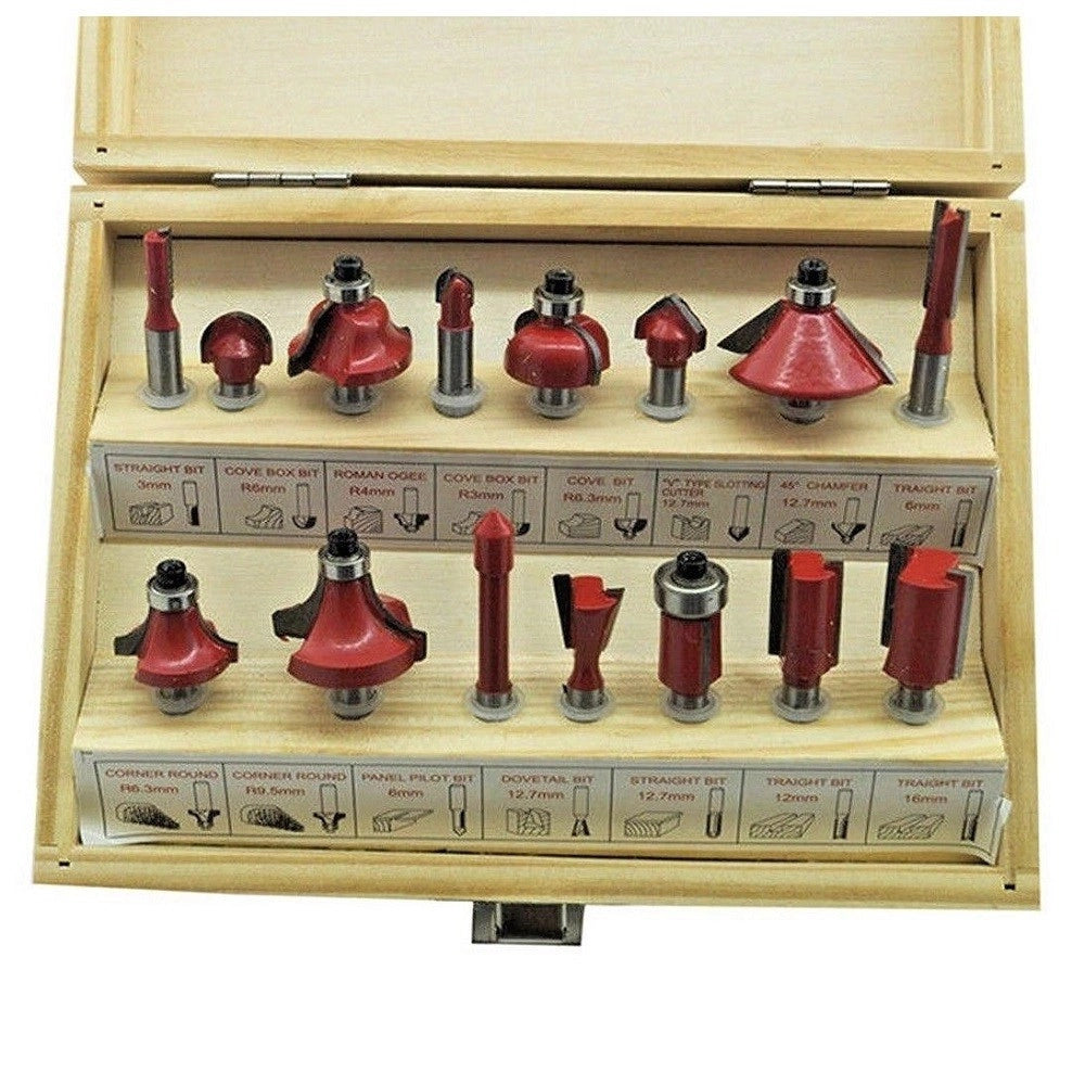 Trade Shop - Set 15 Frese Fresa Per Legno Per Scanalare Rifilare Sanalature Fresatrice 6.35mm -