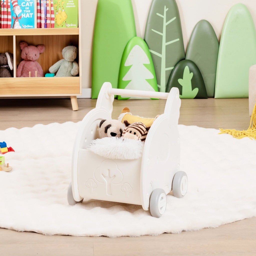 Carrello a spinta a forma di elefante in HDPE con 4 ruote di stoccaggio-Girello per bambini per ragazzi e ragazze di 3+ anni Bianco