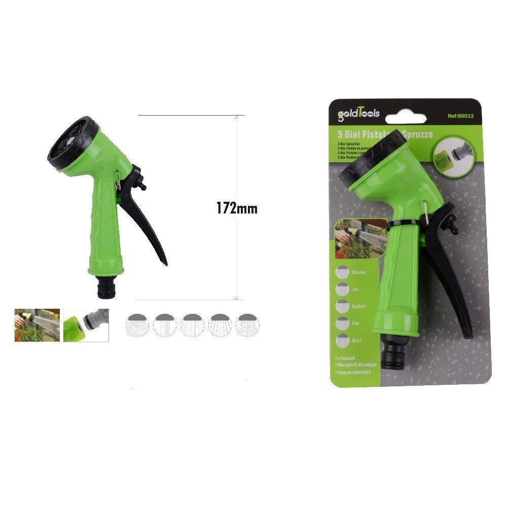 Trade Shop - Pistola Di Spruzzo 5 Funzioni Per Irrigazione Giardino In Plastica 172mm 90012 -