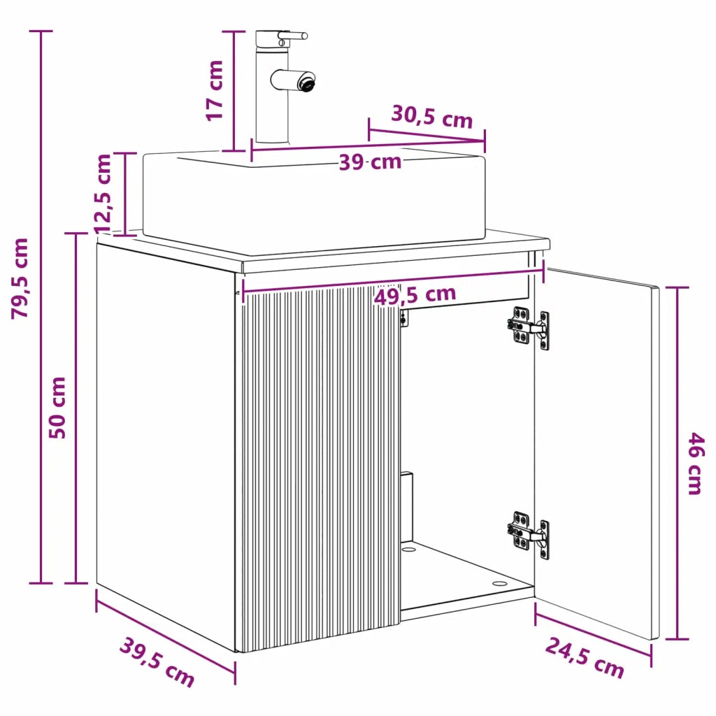 Mobile Lavabo da Parete Legno antico 49,5 x 41 x 62,5 cm 890420