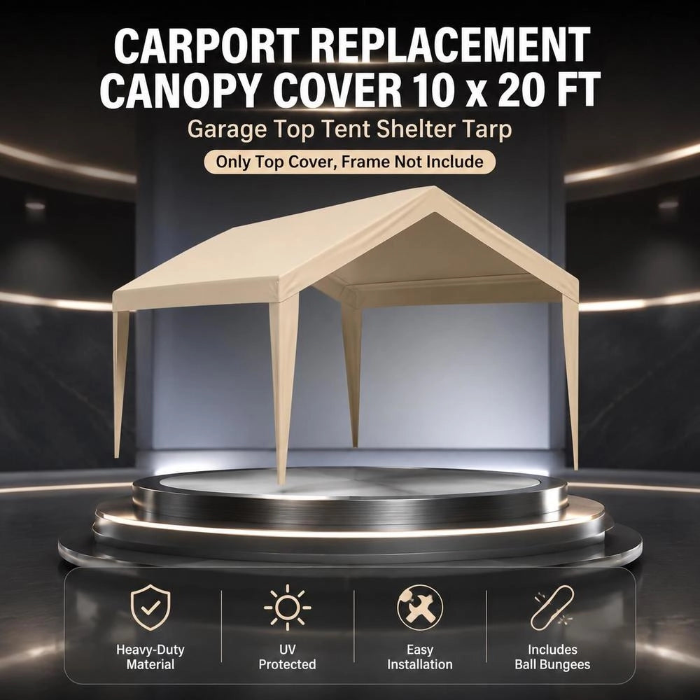 10x20ft Carport Replacement Canopy, Garage Tent Cover, Waterproof And UV Protected (Top Cover Only, Frame Not Included)